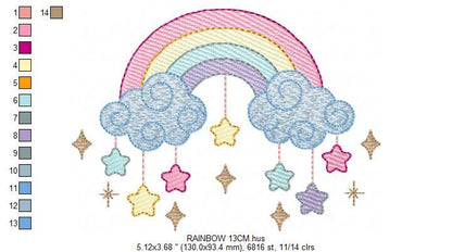Rainbow embroidery design - Sky embroidery designs machine embroidery pattern - Baby girls embroidery file - Rainbow rippled star clouds pes Marcia Embroidery