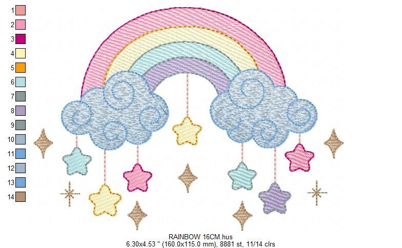 Rainbow embroidery design - Sky embroidery designs machine embroidery pattern - Baby girls embroidery file - Rainbow rippled star clouds pes Marcia Embroidery