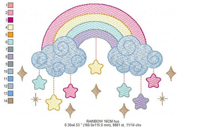 Rainbow embroidery design - Sky embroidery designs machine embroidery pattern - Baby girls embroidery file - Rainbow rippled star clouds pes Marcia Embroidery
