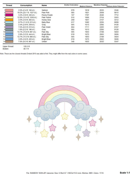 Rainbow embroidery design - Sky embroidery designs machine embroidery pattern - Baby girls embroidery file - Rainbow rippled star clouds pes Marcia Embroidery