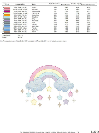 Rainbow embroidery design - Sky embroidery designs machine embroidery pattern - Baby girls embroidery file - Rainbow rippled star clouds pes