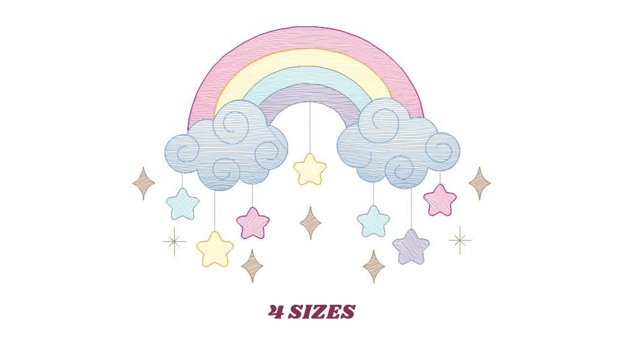 Rainbow embroidery design - Sky embroidery designs machine embroidery pattern - Baby girls embroidery file - Rainbow rippled star clouds pes Marcia Embroidery