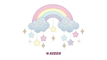 Charger l&#39;image dans la galerie, Rainbow embroidery design - Sky embroidery designs machine embroidery pattern - Baby girls embroidery file - Rainbow rippled star clouds pes
