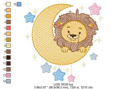 Lion embroidery designs - Safari embroidery design machine embroidery pattern - Baby boy embroidery file - Moon embroidery download pes jef