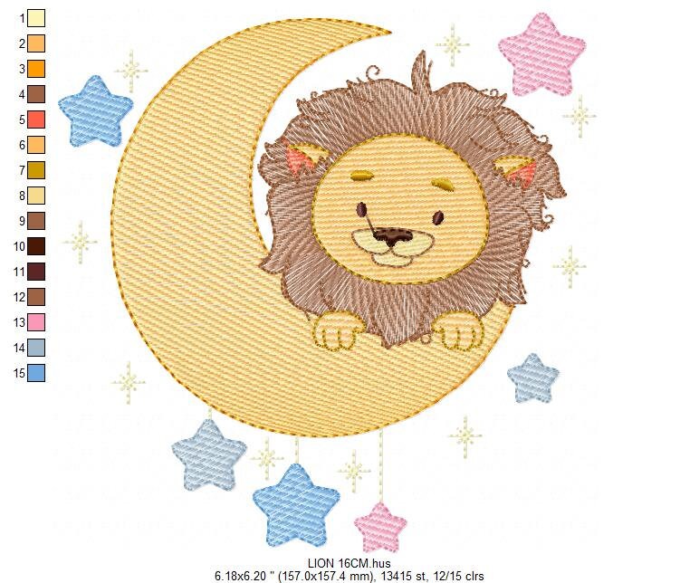 Lion embroidery designs - Safari embroidery design machine embroidery pattern - Baby boy embroidery file - Moon embroidery download pes jef