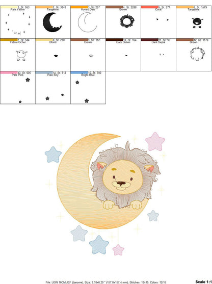 Lion embroidery designs - Safari embroidery design machine embroidery pattern - Baby boy embroidery file - Moon embroidery download pes jef