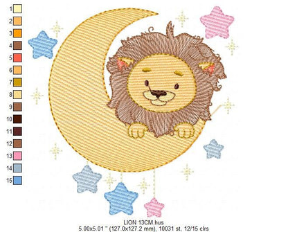 Lion embroidery designs - Safari embroidery design machine embroidery pattern - Baby boy embroidery file - Moon embroidery download pes jef