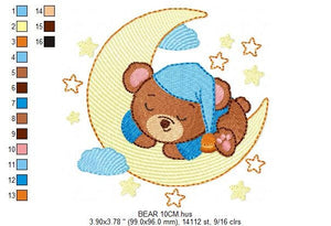 Bear embroidery designs - Sleeping bear embroidery design machine embroidery pattern - Baby bear in the moon embroidery file - pes download