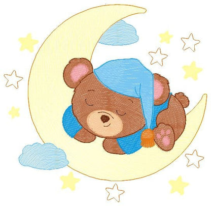 Bear embroidery designs - Sleeping bear embroidery design machine embroidery pattern - Baby bear in the moon embroidery file - pes download Marcia Embroidery