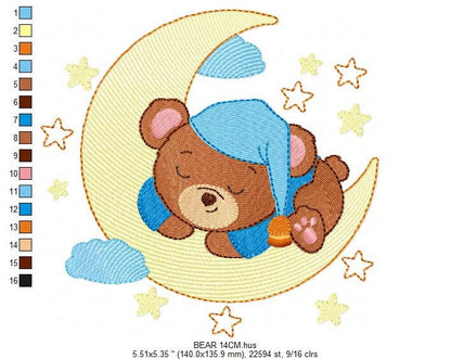 Bear embroidery designs - Sleeping bear embroidery design machine embroidery pattern - Baby bear in the moon embroidery file - pes download Marcia Embroidery