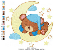 Load image into Gallery viewer, Bear embroidery designs - Sleeping bear embroidery design machine embroidery pattern - Baby bear in the moon embroidery file - pes download
