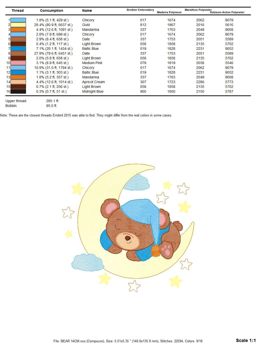 Bear embroidery designs - Sleeping bear embroidery design machine embroidery pattern - Baby bear in the moon embroidery file - pes download Marcia Embroidery