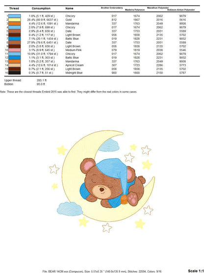 Bear embroidery designs - Sleeping bear embroidery design machine embroidery pattern - Baby bear in the moon embroidery file - pes download Marcia Embroidery