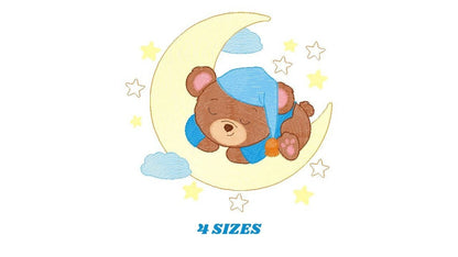 Bear embroidery designs - Sleeping bear embroidery design machine embroidery pattern - Baby bear in the moon embroidery file - pes download Marcia Embroidery