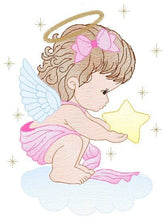 Load image into Gallery viewer, Angel with wings embroidery designs - Baby girl embroidery design machine embroidery pattern - Girl with wings embroidery file pes download
