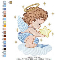 Laden Sie das Bild in den Galerie-Viewer, Angel embroidery designs - Religious embroidery design machine embroidery pattern - Angel with wings and halo embroidery file download pes
