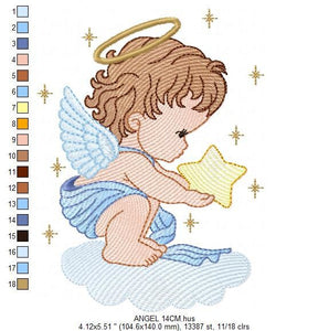 Angel embroidery designs - Religious embroidery design machine embroidery pattern - Angel with wings and halo embroidery file download pes