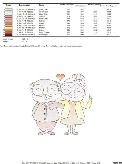Grandparents embroidery designs - Love Old Couple embroidery design machine embroidery pattern - Grandma and Grandpa - instant download pes Marcia Embroidery