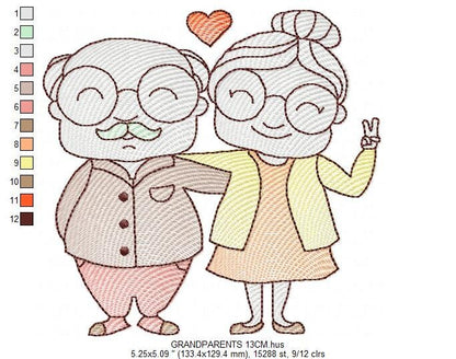 Grandparents embroidery designs - Love Old Couple embroidery design machine embroidery pattern - Grandma and Grandpa - instant download pes Marcia Embroidery