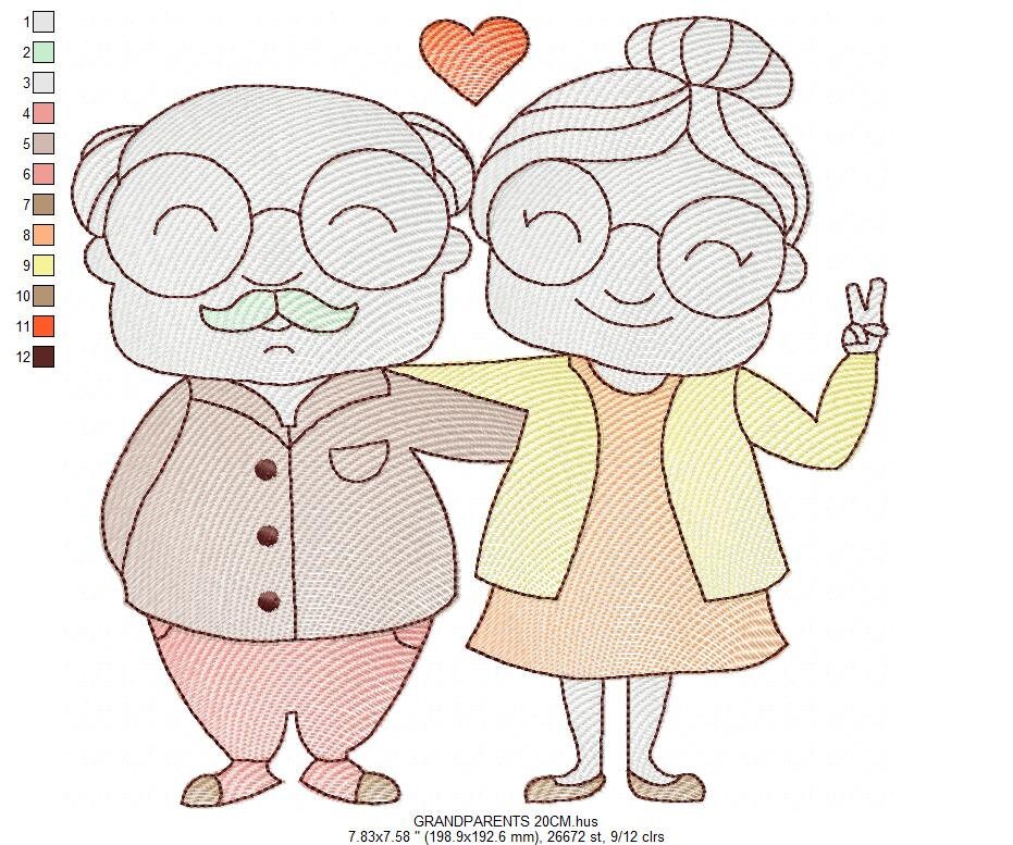 Grandparents embroidery designs - Love Old Couple embroidery design machine embroidery pattern - Grandma and Grandpa - instant download pes Marcia Embroidery