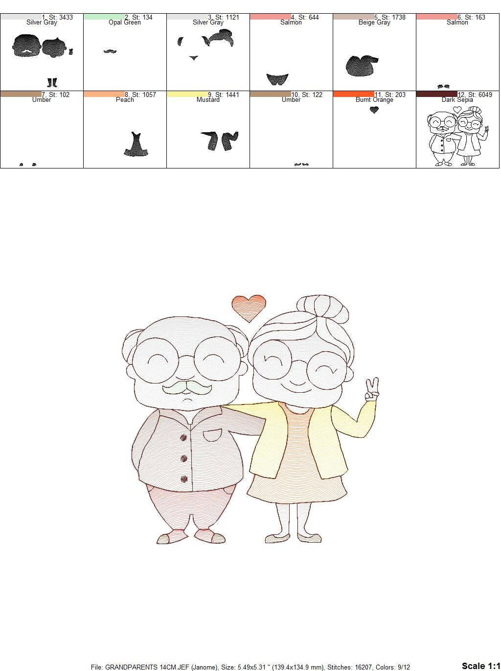 Grandparents embroidery designs - Love Old Couple embroidery design machine embroidery pattern - Grandma and Grandpa - instant download pes Marcia Embroidery