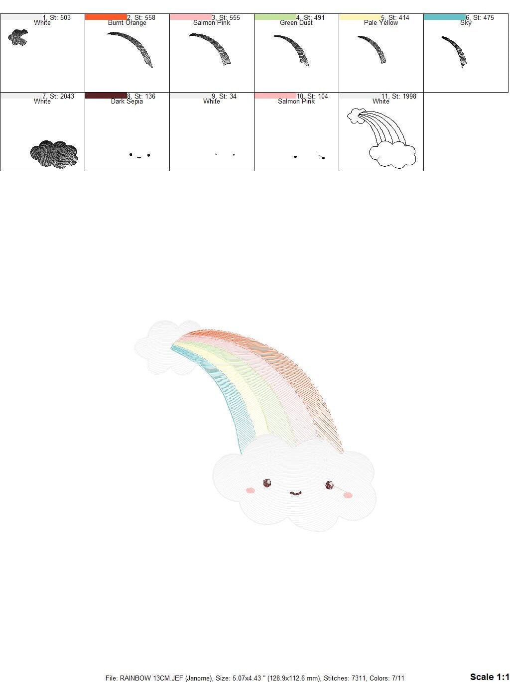 Cloud embroidery design - Rainbow embroidery designs machine embroidery pattern - sky embroidery file - kid embroidery rainbow rippled pes Marcia Embroidery