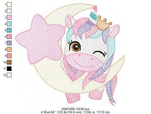 Cargar imagen en el visor de la galería, Unicorn embroidery designs - Baby Girl embroidery design machine embroidery pattern - Fantasy embroidery - star moon design unicorn blinking
