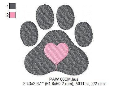 Dog Paw embroidery designs - Dogs embroidery design machine embroidery pattern - pet embroidery file - Dog Love Paw Heart embroidery file