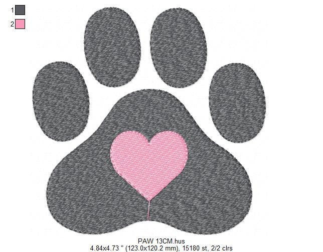 Dog Paw embroidery designs - Dogs embroidery design machine embroidery pattern - pet embroidery file - Dog Love Paw Heart embroidery file