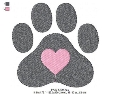 Dog Paw embroidery designs - Dogs embroidery design machine embroidery pattern - pet embroidery file - Dog Love Paw Heart embroidery file