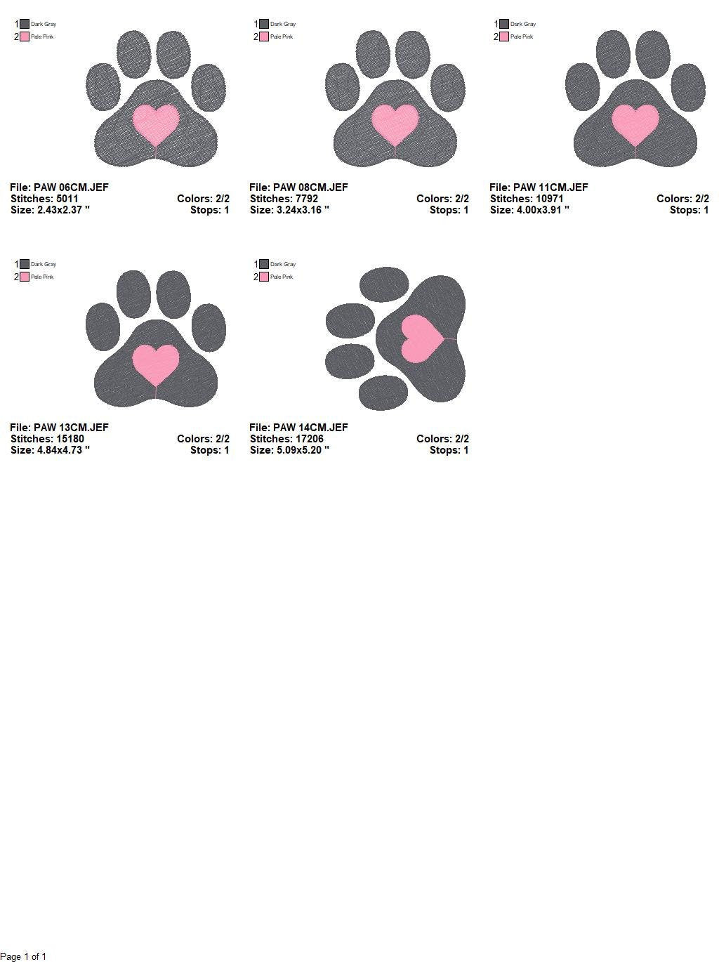 Dog Paw embroidery designs - Dogs embroidery design machine embroidery pattern - pet embroidery file - Dog Love Paw Heart embroidery file