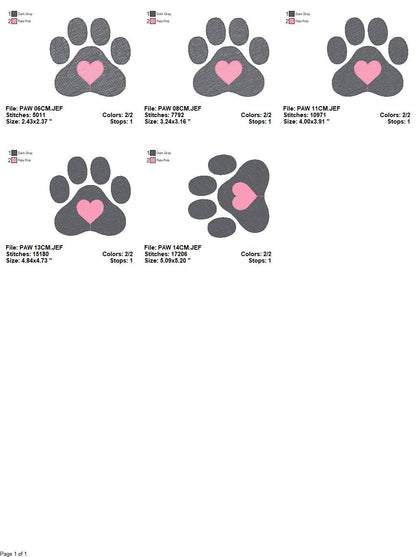 Dog Paw embroidery designs - Dogs embroidery design machine embroidery pattern - pet embroidery file - Dog Love Paw Heart embroidery file