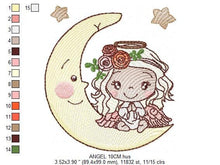 Laden Sie das Bild in den Galerie-Viewer, Angel embroidery designs - Girl in the moon embroidery design machine embroidery pattern - Angel with moon embroidery file pes download
