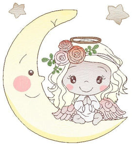 Angel embroidery designs - Girl in the moon embroidery design machine embroidery pattern - Angel with moon embroidery file pes download