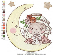 Charger l&#39;image dans la galerie, Angel embroidery designs - Girl in the moon embroidery design machine embroidery pattern - Angel with moon embroidery file pes download
