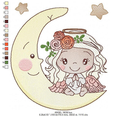 Angel embroidery designs - Girl in the moon embroidery design machine embroidery pattern - Angel with moon embroidery file pes download
