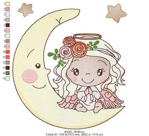 Angel embroidery designs - Girl in the moon embroidery design machine embroidery pattern - Angel with moon embroidery file pes download