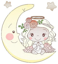 Load image into Gallery viewer, Angel embroidery designs - Girl in the moon embroidery design machine embroidery pattern - Angel with moon embroidery file pes download
