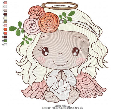 Angel embroidery designs - Angelic Baby girl with flowers machine embroidery pattern - Girl with wings file - Instant digital download pes