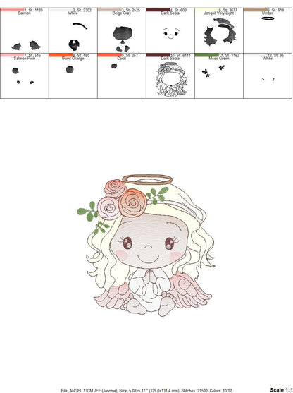 Angel embroidery designs - Baby girl embroidery design machine embroidery pattern - Girl with wings embroidery file - instant download pes