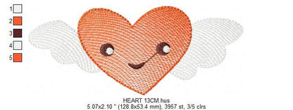 Heart with wings embroidery designs - Heart embroidery design machine embroidery pattern - Heart with happy face embroidery download pes jef Marcia Embroidery