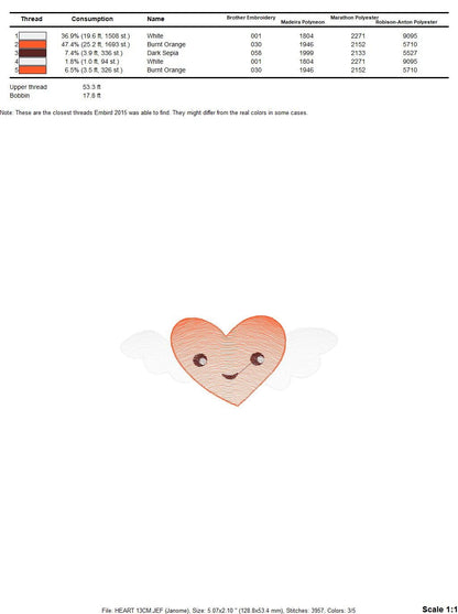 Heart with wings embroidery designs - Heart embroidery design machine embroidery pattern - Heart with happy face embroidery download pes jef Marcia Embroidery