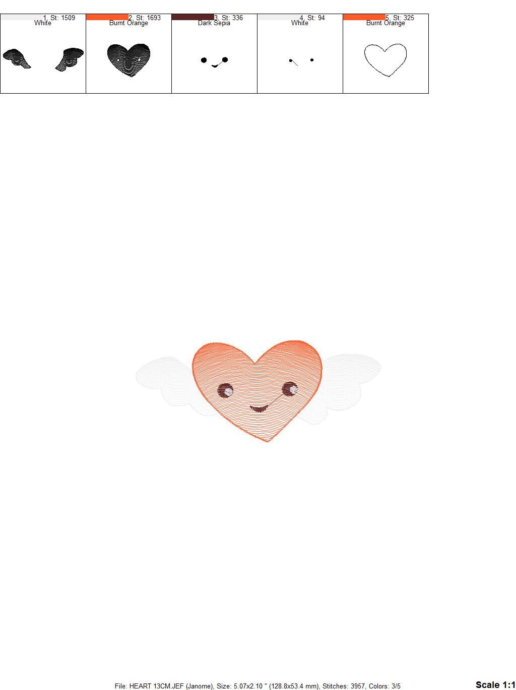 Heart with wings embroidery designs - Heart embroidery design machine embroidery pattern - Heart with happy face embroidery download pes jef Marcia Embroidery