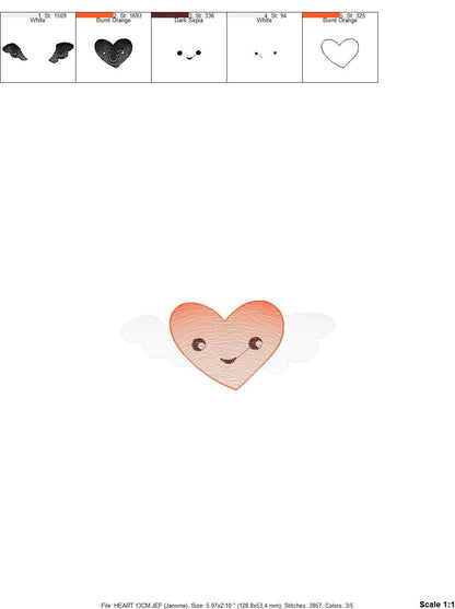 Heart with wings embroidery designs - Heart embroidery design machine embroidery pattern - Heart with happy face embroidery download pes jef Marcia Embroidery