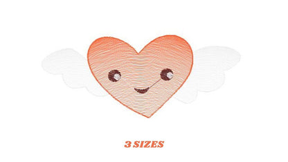 Heart with wings embroidery designs - Heart embroidery design machine embroidery pattern - Heart with happy face embroidery download pes jef Marcia Embroidery