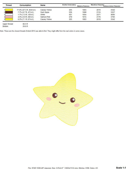Star embroidery designs - Star with happy face embroidery design machine embroidery pattern - Sky embroidery file - kid embroidery download Marcia Embroidery