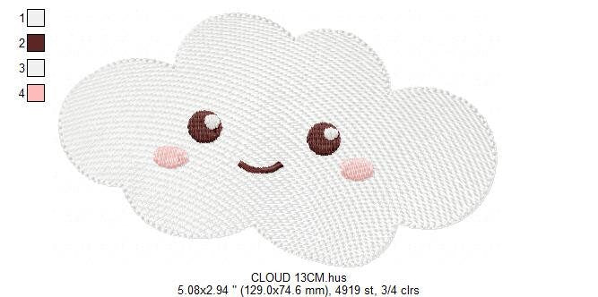 Cloud embroidery design - happy cloud with face embroidery designs machine embroidery pattern - sky embroidery file - kid embroidery pes jef Marcia Embroidery
