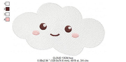 Cloud embroidery design - happy cloud with face embroidery designs machine embroidery pattern - sky embroidery file - kid embroidery pes jef Marcia Embroidery