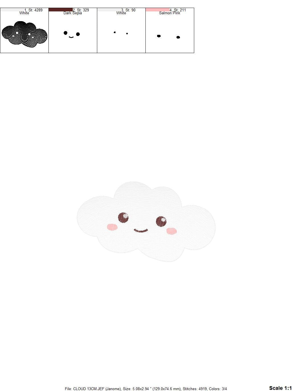 Cloud embroidery design - happy cloud with face embroidery designs machine embroidery pattern - sky embroidery file - kid embroidery pes jef Marcia Embroidery