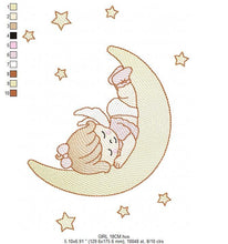 Load image into Gallery viewer, Angel embroidery designs - Girl in the moon embroidery design machine embroidery pattern - Angel sleeping in moon embroidery file download
